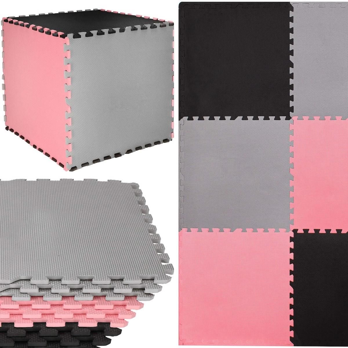 Springos Mata piankowa kwadraty 179x179cm szare czarne różowe puzzle pianka EVA (FM0027)